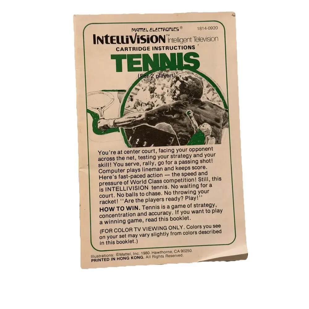 Vintage Intellivision TENNIS Video Game 1980 CIB Box Manual Overlays Mattel 3537